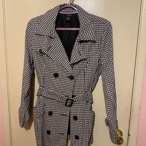 Forever 21 Black and White Checkered Trench Coat